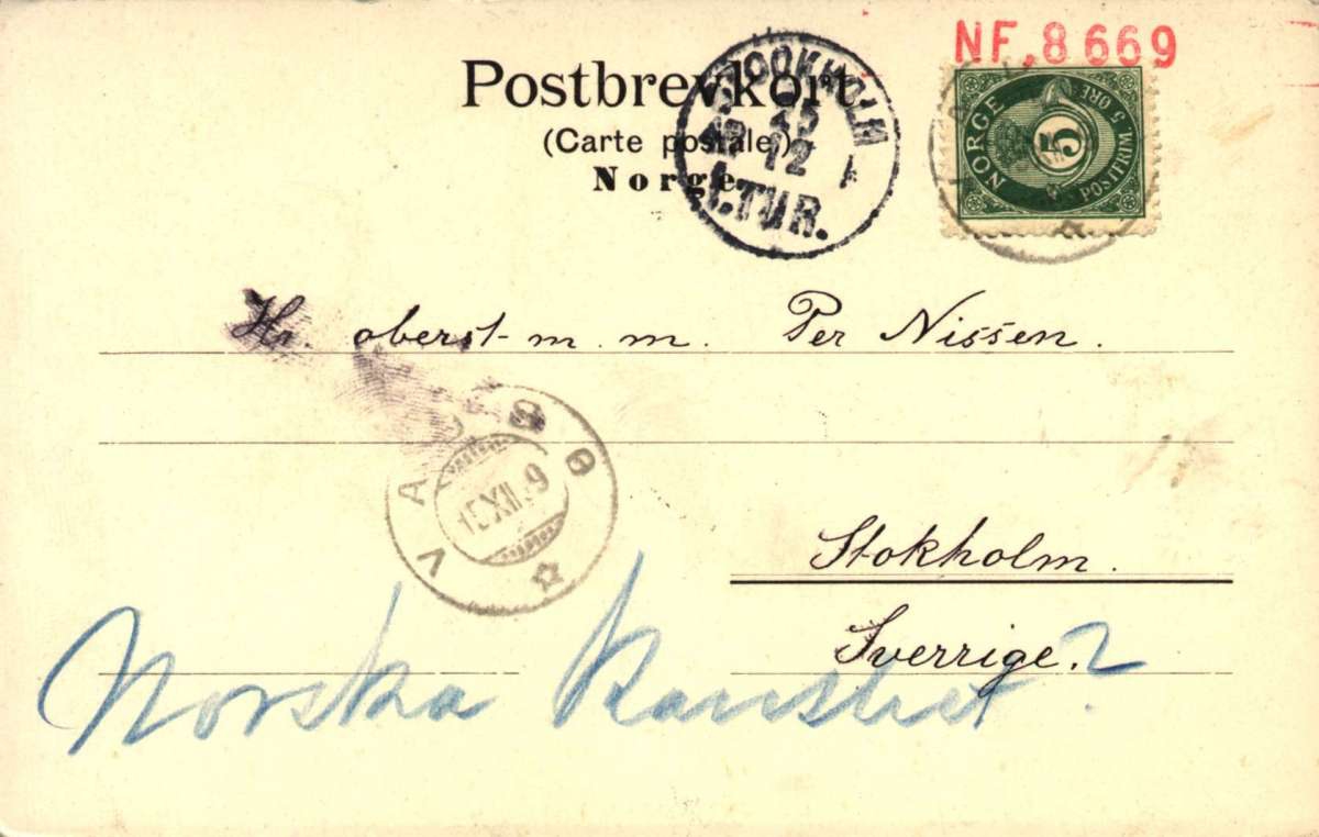 Postkort. Jule- og nyttårshilsen. Foto. Motiv fra Vadsø havn. Båter. Bebyggelse. Datert 11.12.1899.