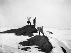 Tre menn på toppen av Burufjellet i Midtre Gauldal. Fotograf