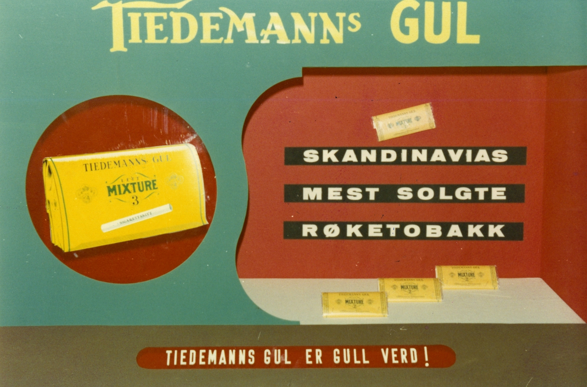 Reklame for Tiedemanns Gul i avgangstunellen på Fornebu flyplass.