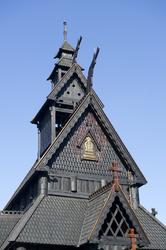 Gol stavkirke på Norsk Folkemuseum etter istandsettelsen som