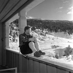 Verandaen, utsikt fra Espedalen Turistheim, Gausdal, Oppland