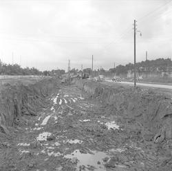 Store Ringvei, Oslo, 27.08.1954. Veiarbeid ved Ullevål.