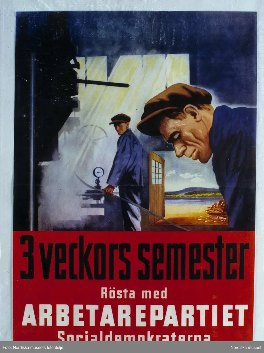Valaffisch för Socialdemokraterna 1948, efter fotografier av C G ...