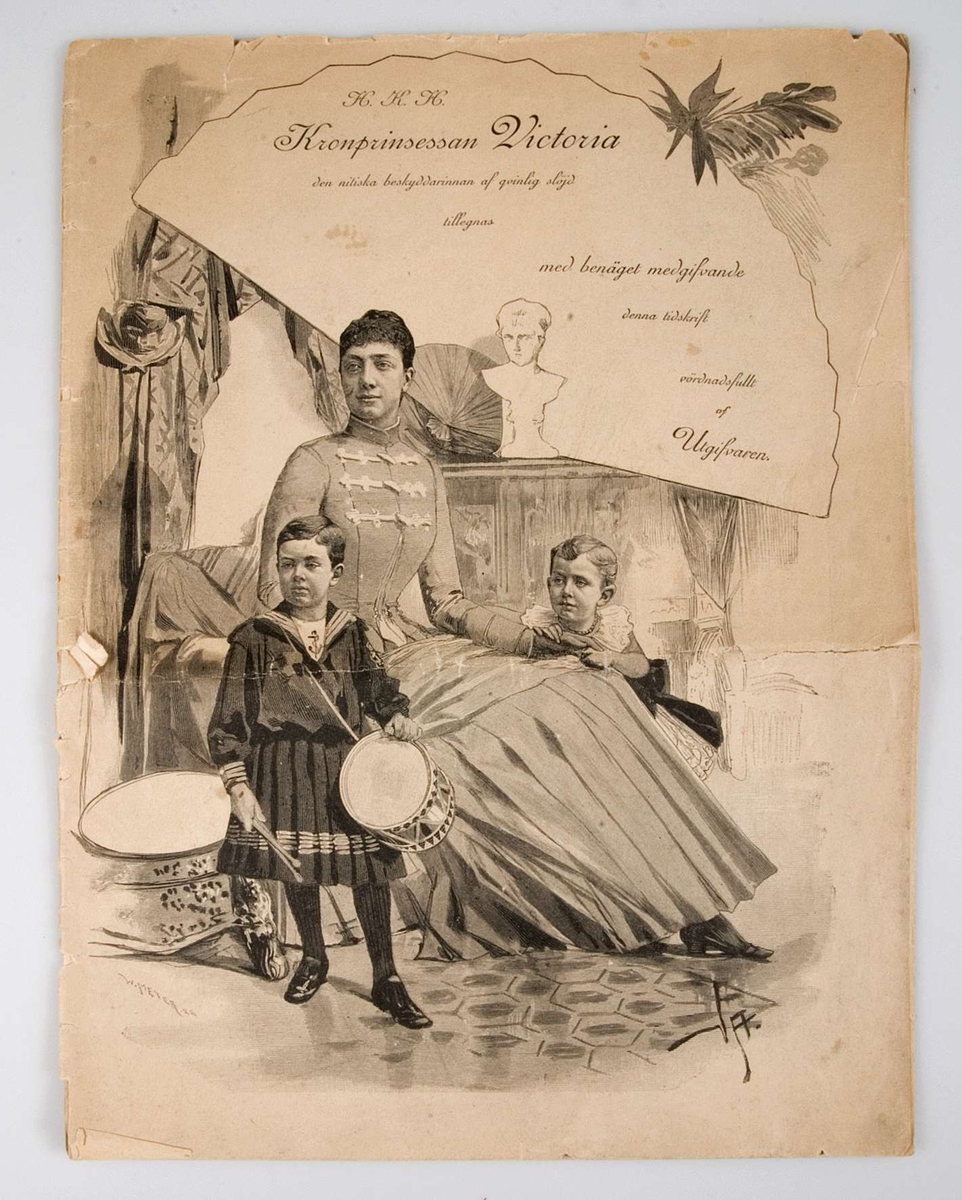 Modetidskrift tillägnad kronprinsessan Viktoria. Antagligen från 1890-talets början.

