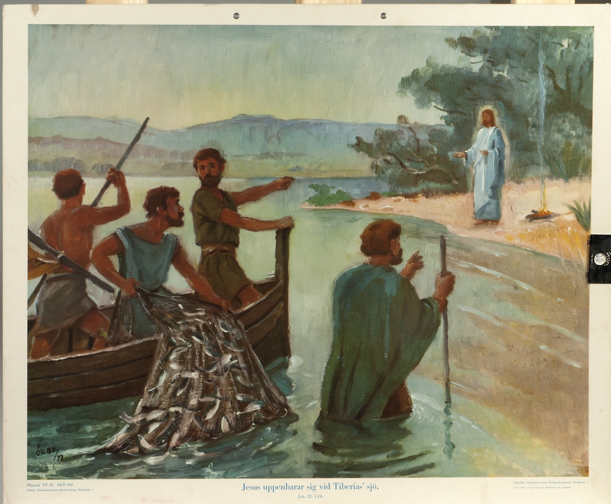 Jesus uppenbarar sig vid Tiberias sjö. Joh. 21: 1-14.
