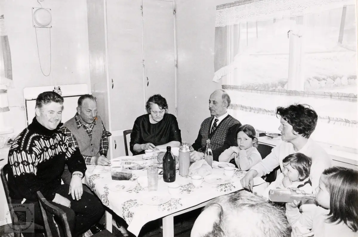 Familien Alf Georg Kjetså på besøk hos Trygve Snartemo.