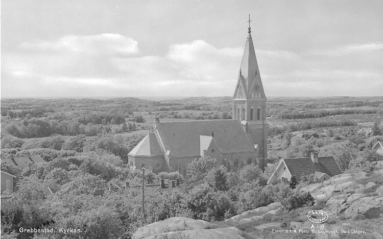 Enligt AB Flygtrafik Bengtsfors: "Grebbestad kyrkan Bohuslän".
