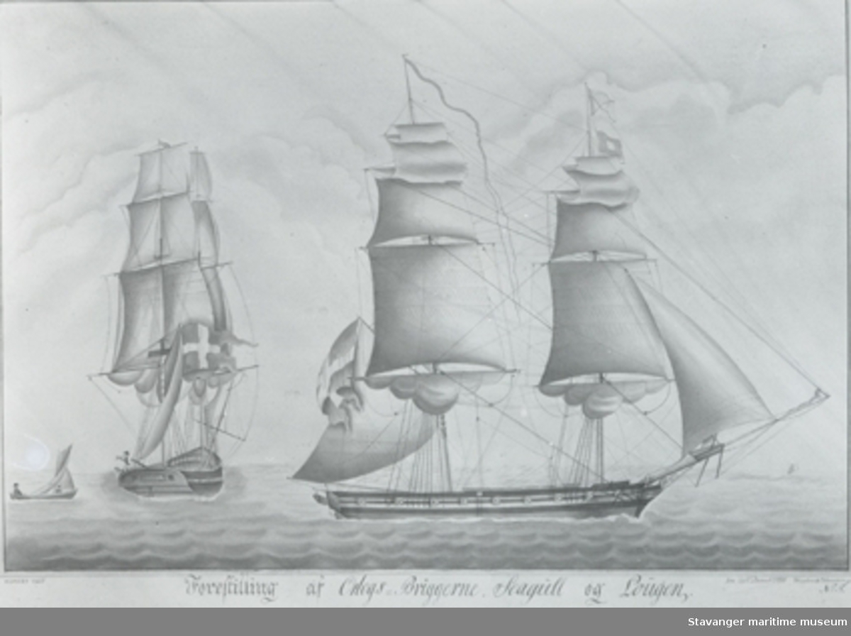 Avfotografert skipsportrett av brigg "Seagull" og "Lougen".