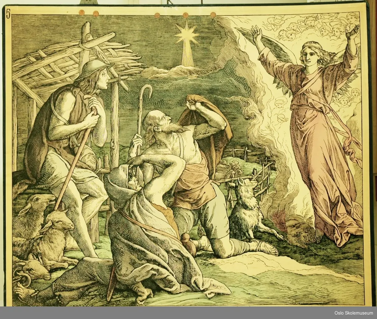 Bibelhistorie: Herrens engel forkynner Kristi fødsel for hyrdene på marken.