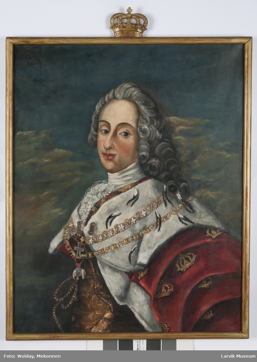Kong Frederik V i rustning og hermelinskappe