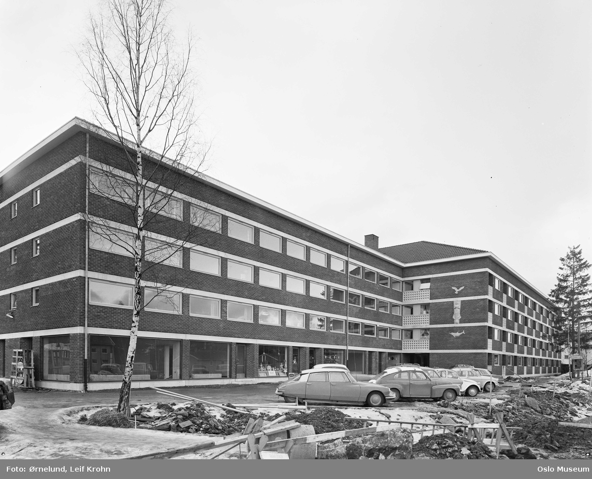 kontorbygning, Alexandergården, parkeringsplass, biler, snø