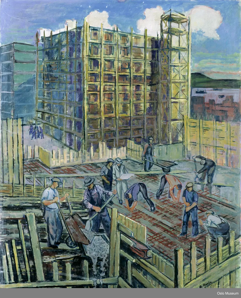 Rådhuset bygges [maleri] - Oslo Museum / DigitaltMuseum
