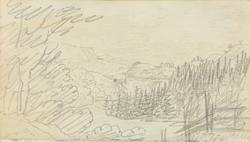 Utsikt mot Øvre Leirfoss, Trondheim [Tegning]