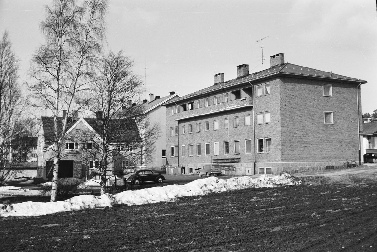 Til høyre: Ekren, med Rein bakenfor. Til venstre: Garasjebygg for Ekren.  Fotograf Mühlbradt hadde atelier i 2. etasje. Leiret, Elverum.