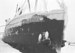 Dampskipet "Kong Haakon" ved kai om vinteren ved dampskipsbr