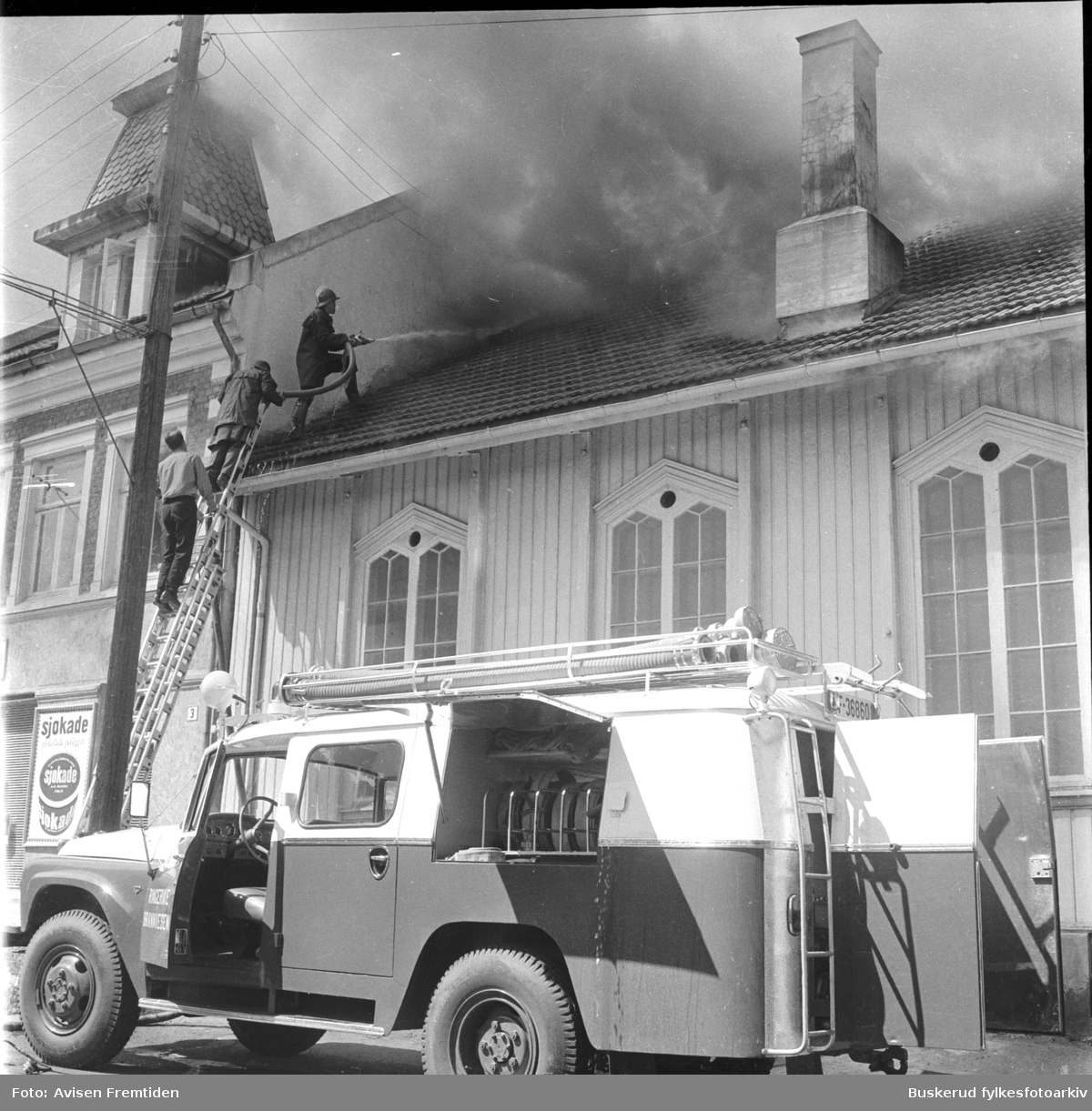 Brann i Askveien, i bedehuset. i Hønefoss 
14. juni 1967
pressebilder
Brannbil med nr F-36860