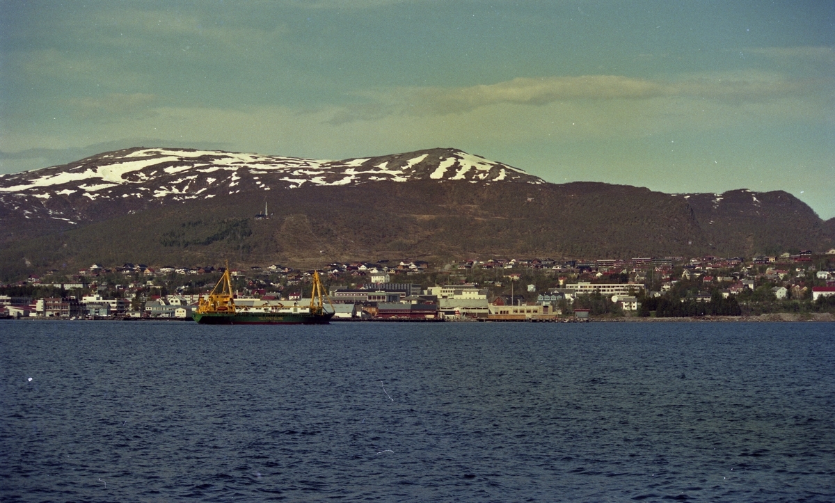 Tollpost-Globes fraktebåt MS Tege på Sortland ca. 1985. Skipet ble bygd i 1971 og har IMO-nummer 7047344.

I bakgrunnen fjellet Steiroheia.