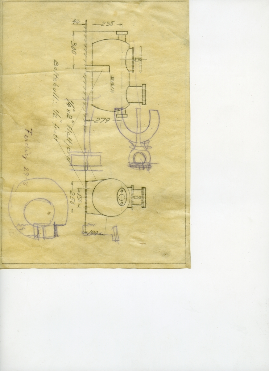 Kalkertegning / teknisk tegning av flattjern boltehull (Original).
Datert  29-8-??
Størrelse A5