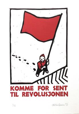 Komme for sent til revolusjonen, Andreas Brekke, Lino/boktrykk, 21x30cm, kr 1400,- (Foto/Photo)