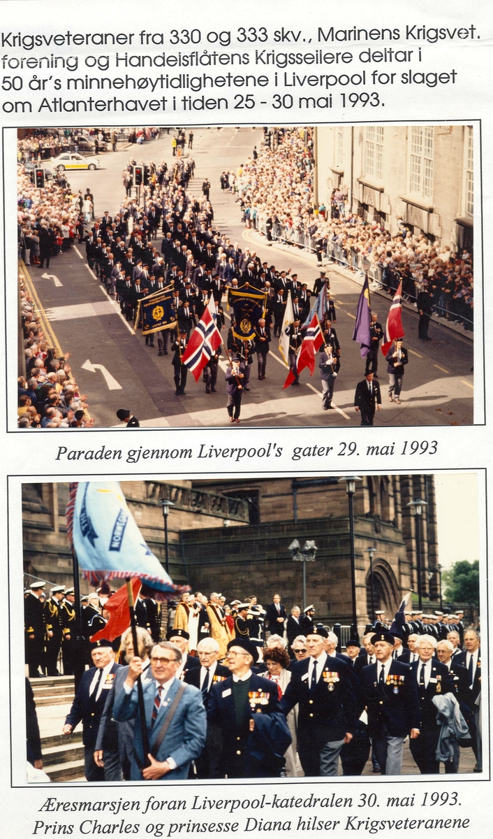 Krigsveteranenes parada gjennom Liverpools gater under 50-års minnehøytidelighet for slaget om Atlanterhavet. 25.- 30. mai 1963
