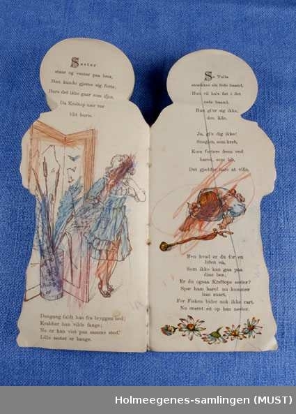 Barneboken form som en gutt i matrosdrakt med teksten "Krøltop". Boken er en sangbok med fortellinger om Krølltoppen og søsteren Guldtop. Forsiden av boken viser guttens framside, og på baksiden av boken ser en gutten bakfra. Boken er sannsynligvis fra 1920-30-tallet og dansk.