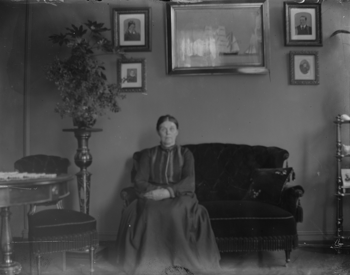 Portrett av en dame som sitter i en stue