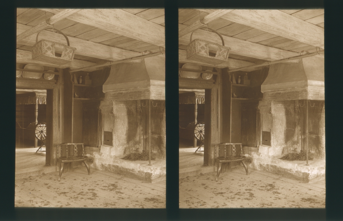 Ildsted. Stue ved Maihaugen friluftsmuseum. Tilhører Arkitekt Hans Grendahls samling av stereobilder.