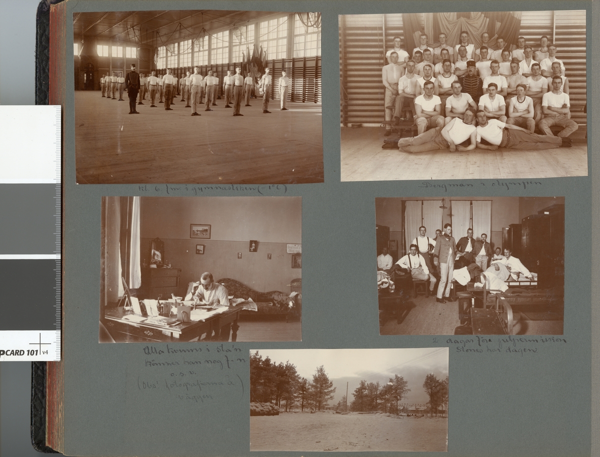 Text i fotoalbum: "Underofficersskolan 1911-1912 Umeå-Eksjö. Alla kvinnor i stan drömmer han nog f.n".