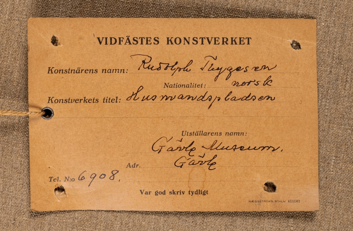 Landskapsmotiv i olja. Målat på spännramens översida: Rudolph Thygesen - Husmandsplads Hadeland - 1935.