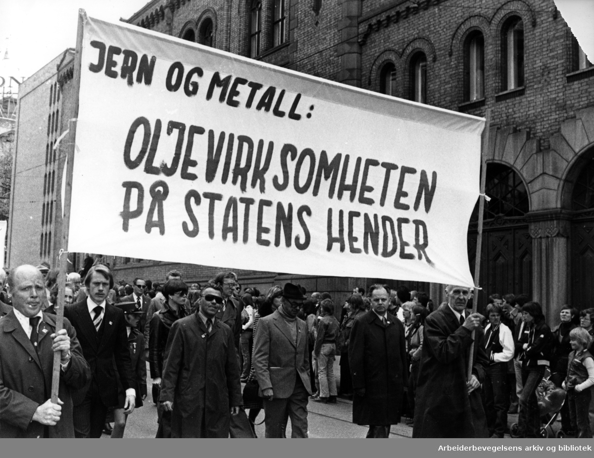 1. mai 1978. Oslo. Parole: Jern og Metall: Oljevirksomheten på statens hender.