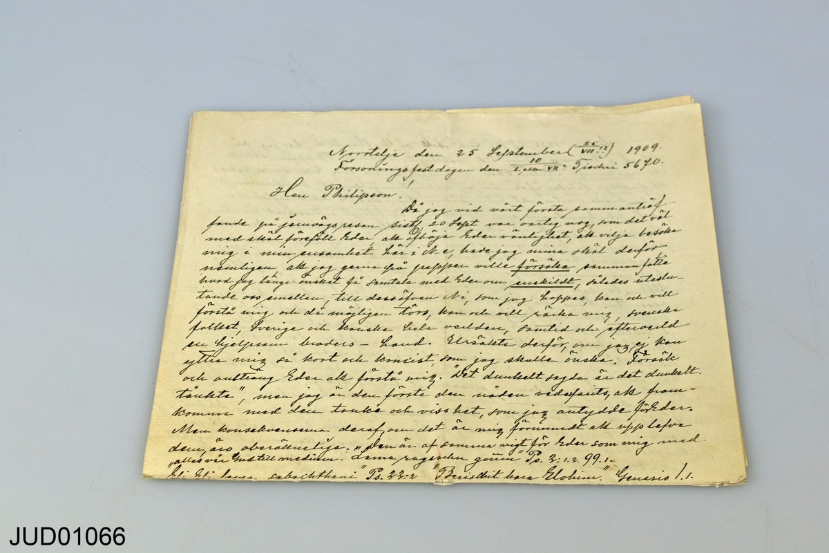 Handskrivet brev adresserat till Herr Philipson.