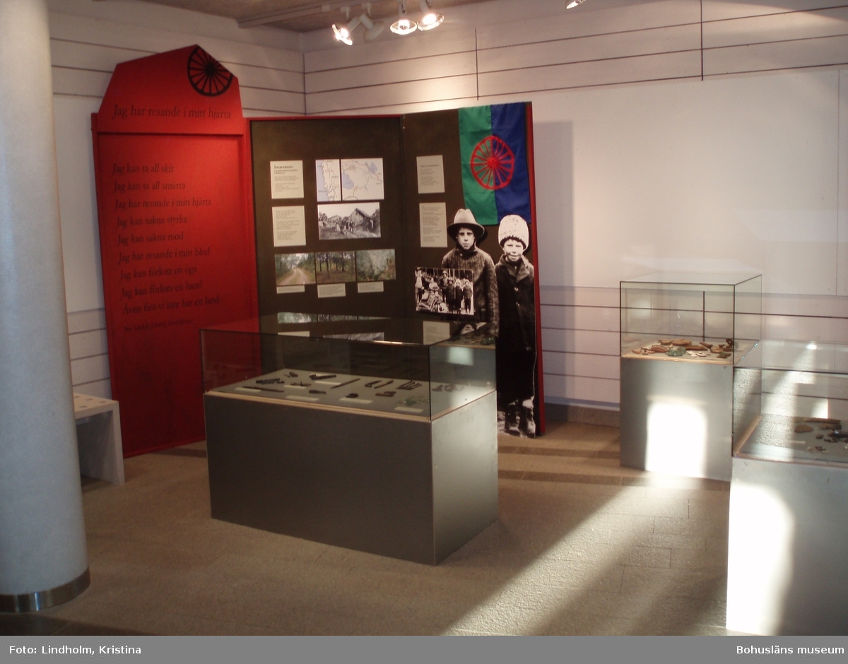 Tillfällig utställning om resandeboplatsen Snarsmon, producerad av Bohusläns museum 2006. Utställningen visades under 2007 även på kommunhuset i Tanumshede, Halden historiske samlinger i Halden och stadsbiblioteket i Linköping. Fotot visar när den stod uppställd i Tanumshede.