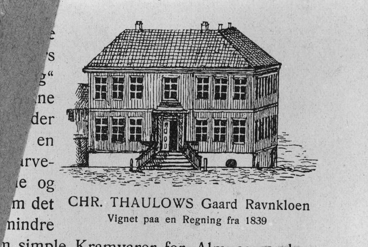 Tegning av Chr. Thaulows gård i Ravnkloa