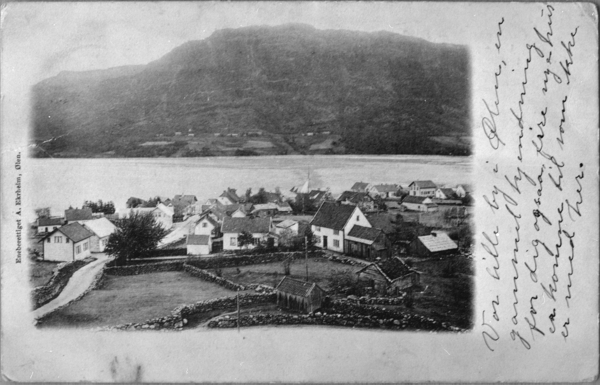 Landskap frå Ølensjøen sett mot nordaust, 23. desember 1905. Ølsjøen og Bygdarenuten i bakgrunnen.
