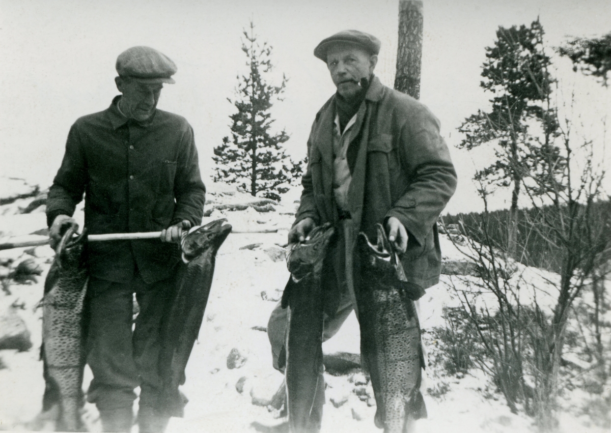 Storfangst i Tunhovdfjorden, Alfred Moen (1897-1990) til høyre.