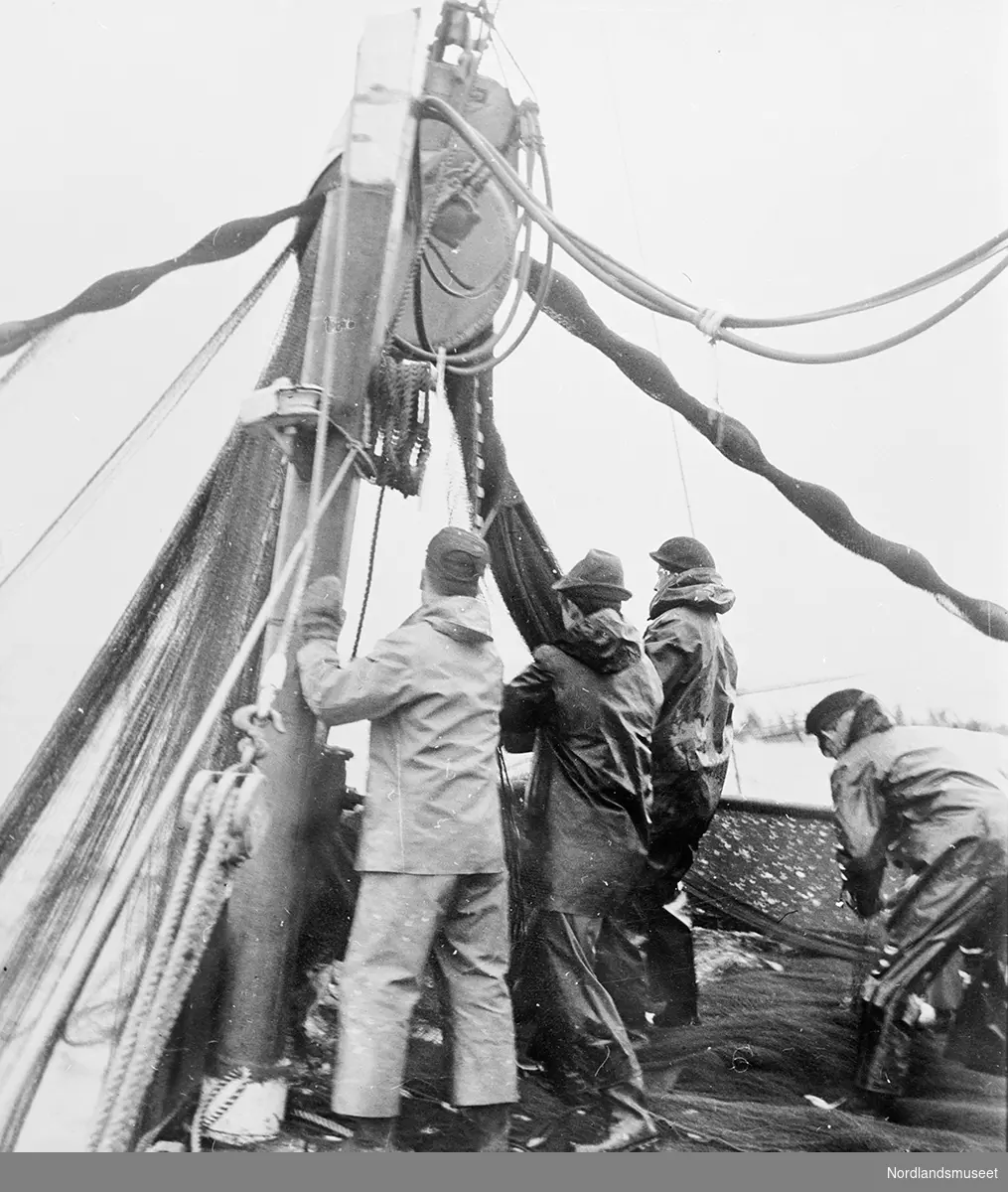 Kraftblokka i arbeid på "Kjellnes" under storsildefisket i 1963.