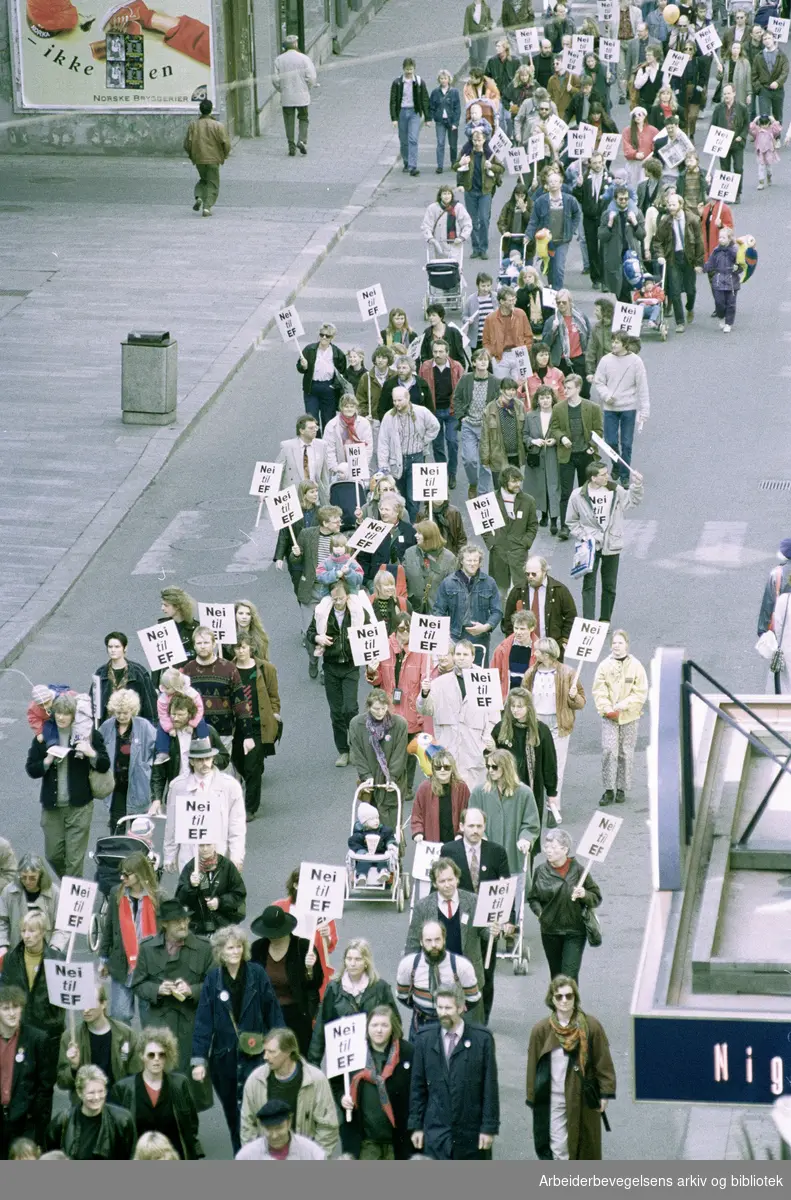 1. mai 1991, Oslo. Plakater: Nei til EF