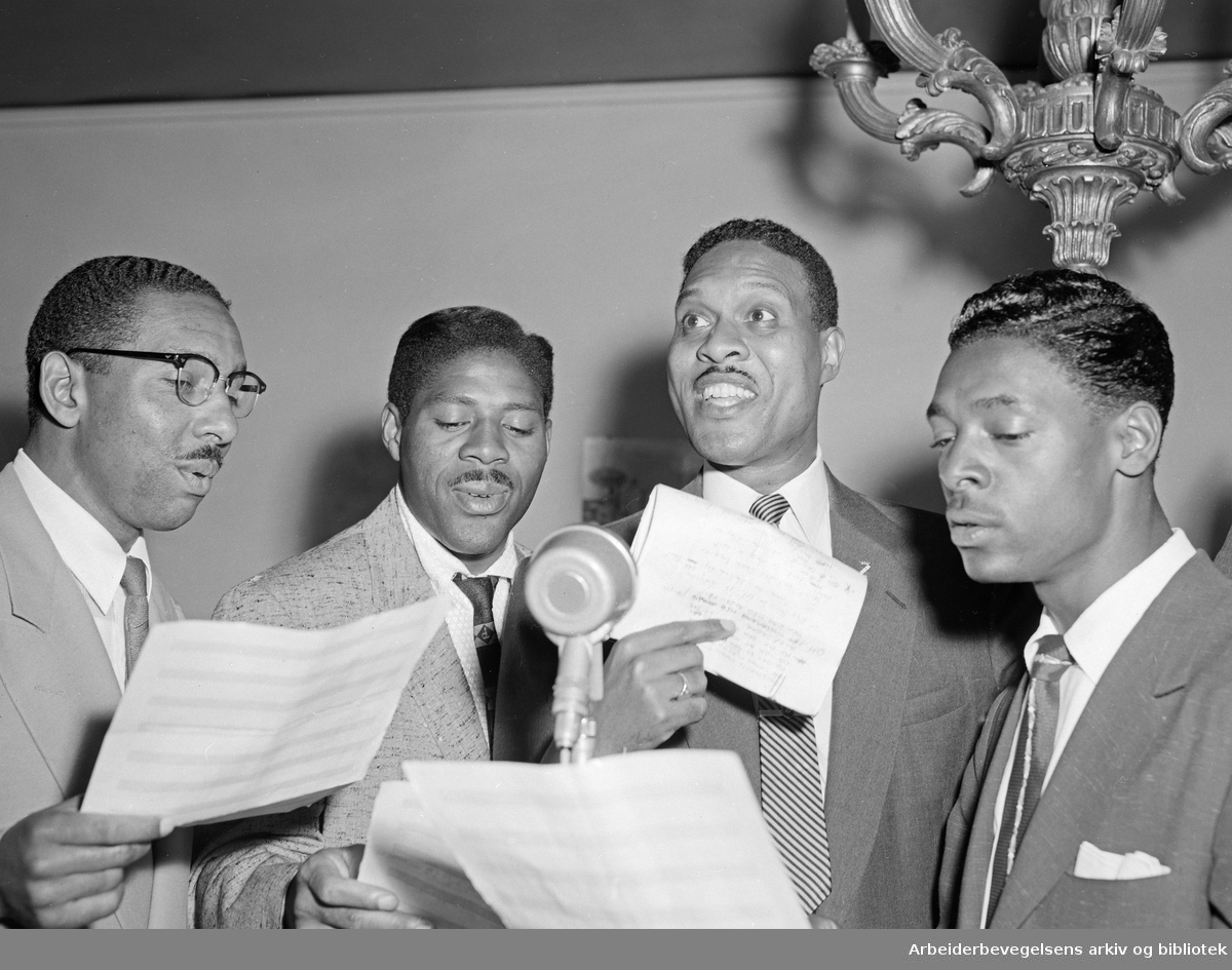 The Deep River Boys. Fra venstre: Ray Durant, Jim Lundy, Harry Douglass og Al Bishop. August 1956.