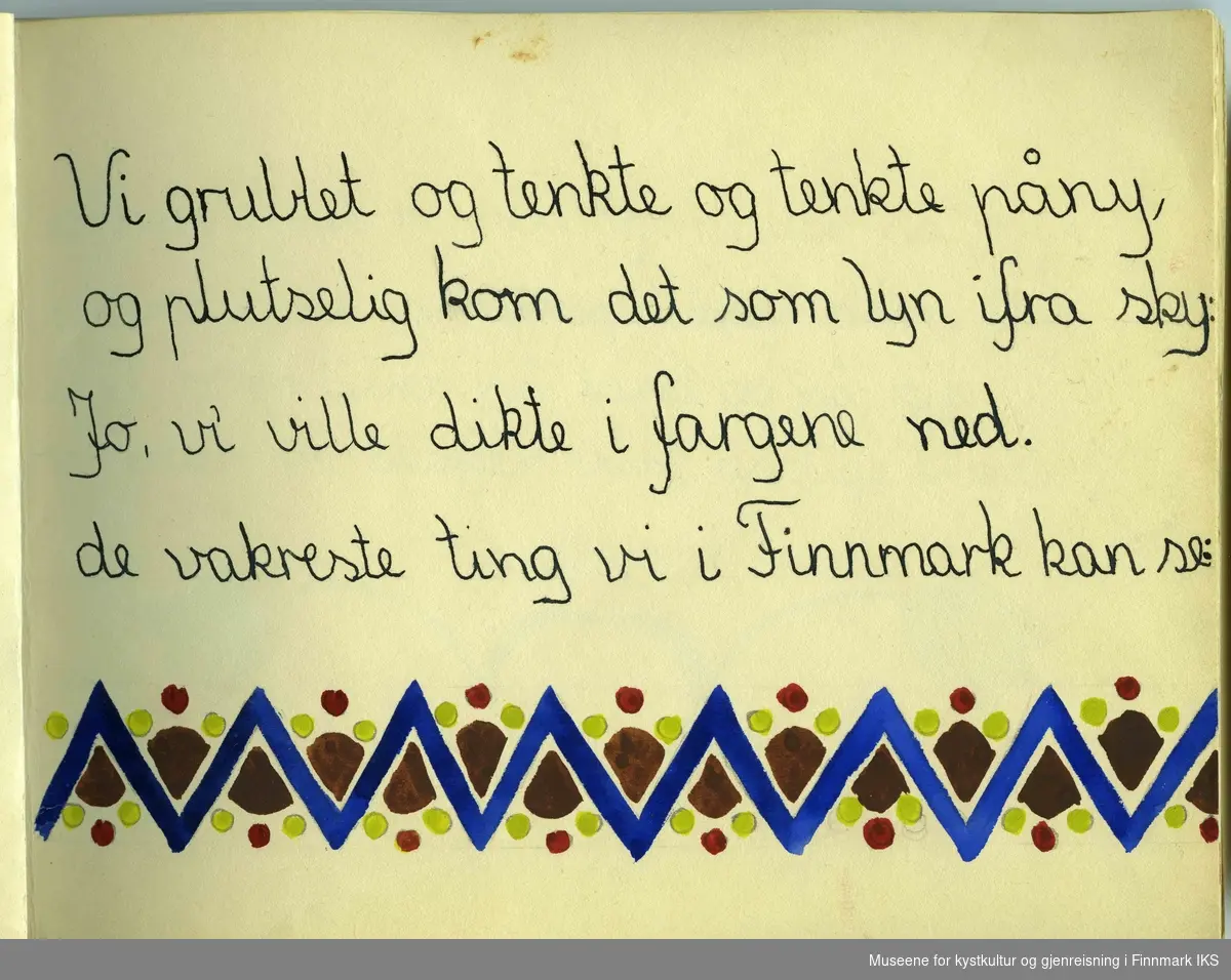 Barnene har ofte brukt fiskeren som innhenter garn, samer og lokal kjente bygg og landmerker fra Hammerfest som motiv.