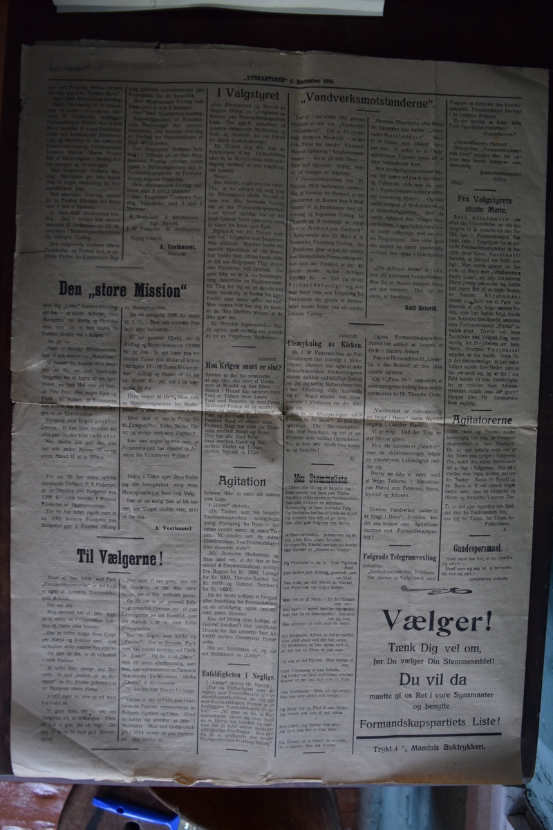 Politisk avis fra desember 1916