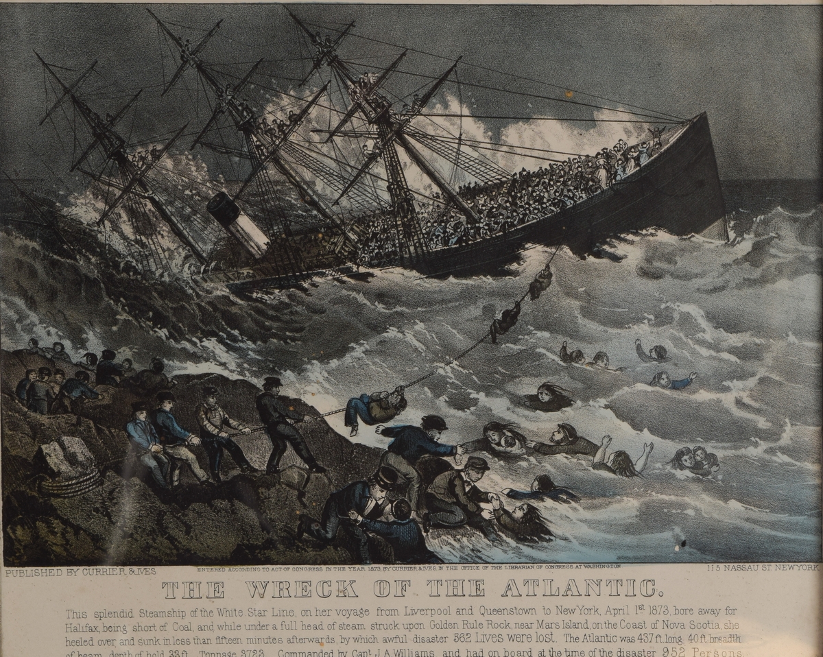 Dampskibet "Atlantic" sitt forlis 1. april 1873. 562 Omkom, totalt 952 personer ombord
