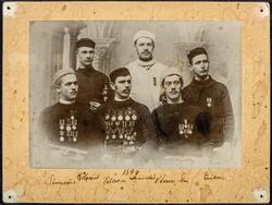 Hamar, 1894, gruppe 6 skøyteløpere, fra venstre: Peter Sinne