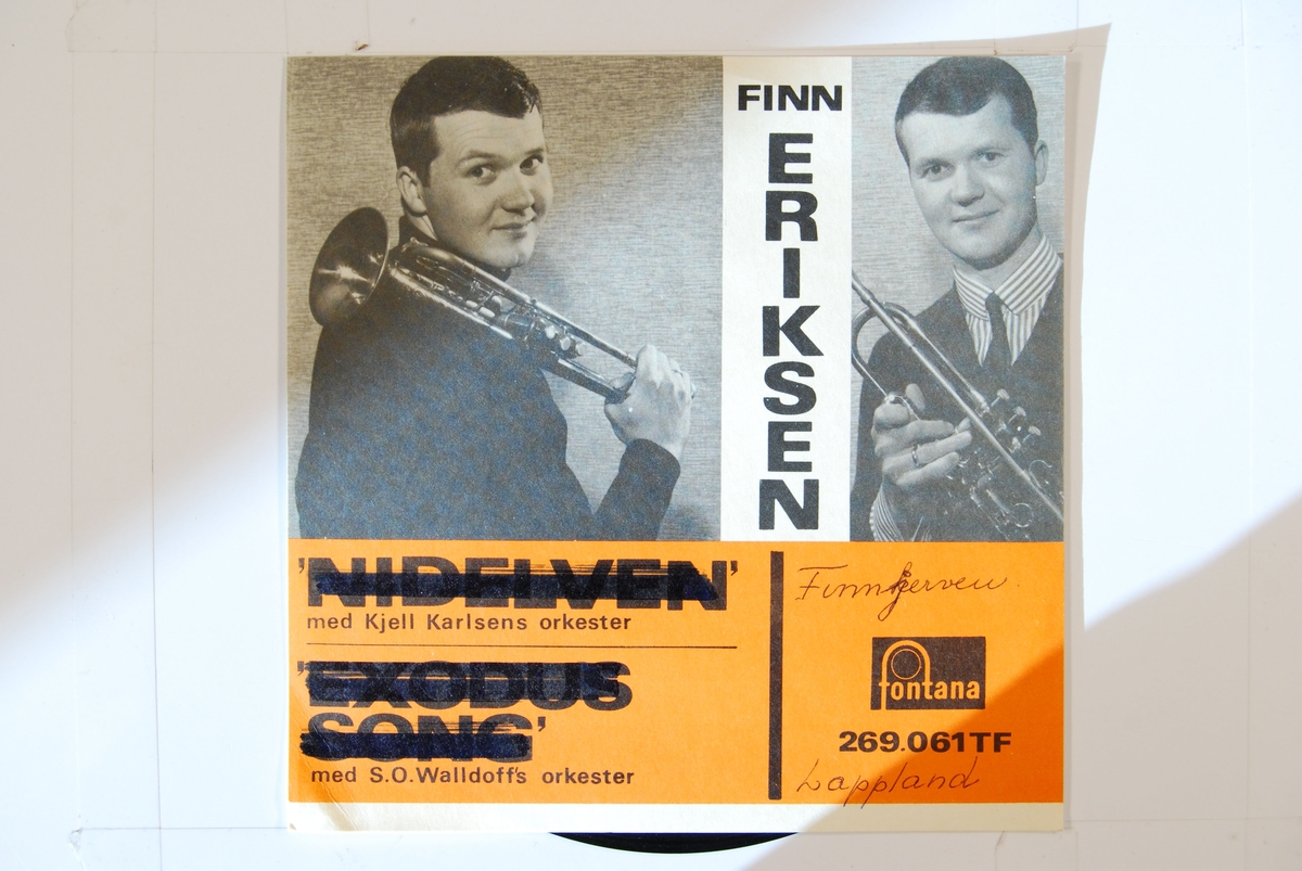 To ulike bilder av Finn Eriksen med trompet.