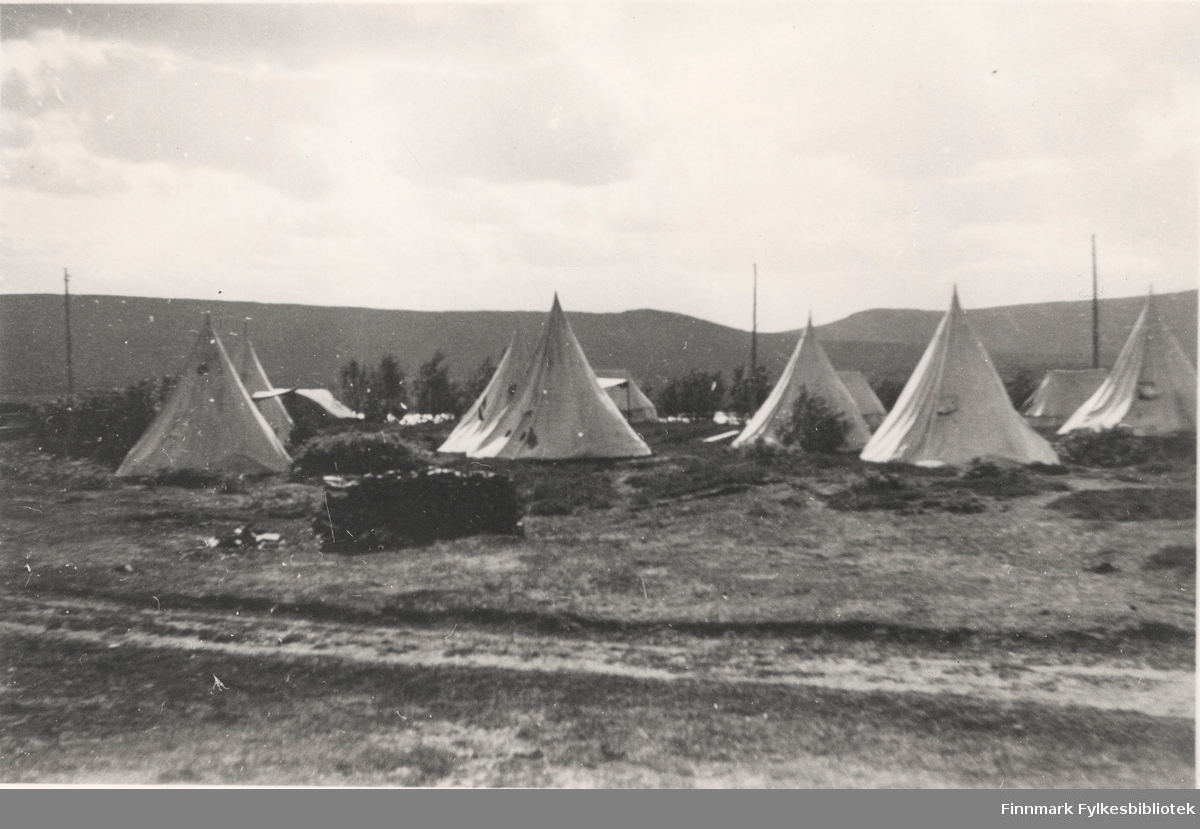 Her ser vi Pionerkompaniets leir ved Seida, 1939. De bygde bukkebru over Tanaelva ved Seida fergested. Fotografert av Nils E. Hertzberg.