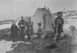Samisk leir ved vann "186", Adamselv, 1919. En reindriftsfam