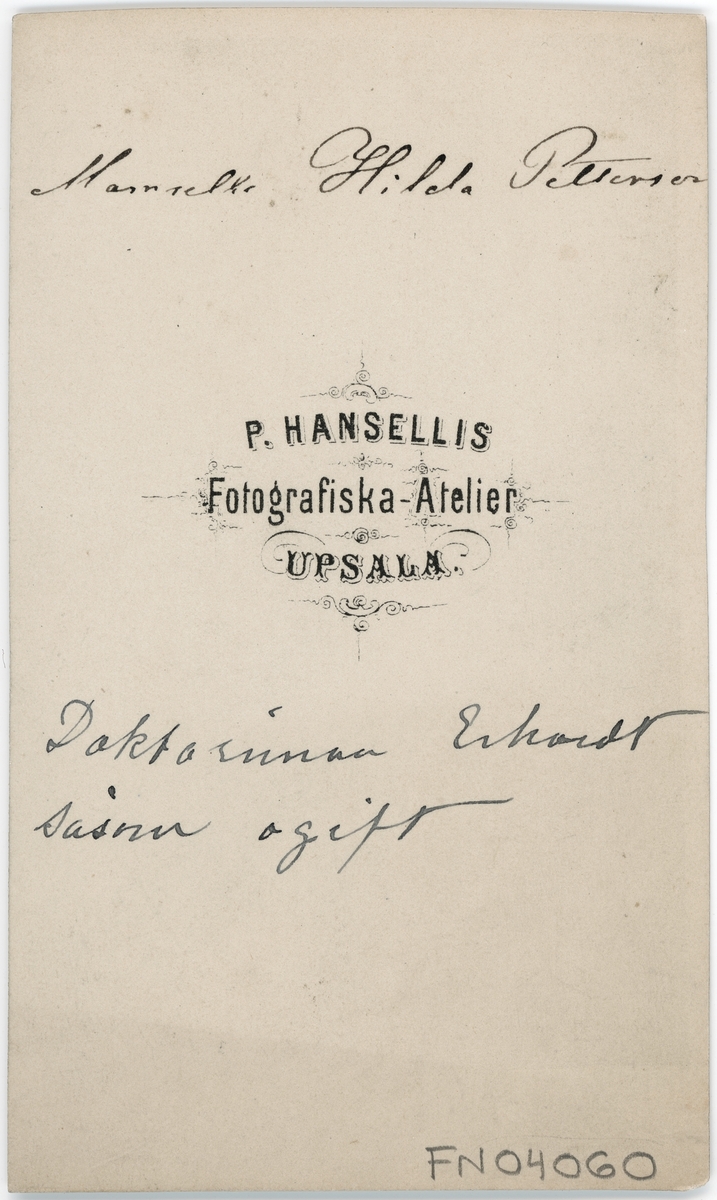 Kabinettsfotografi - mamselle Hilda Pettersson, Uppsala 1860-tal