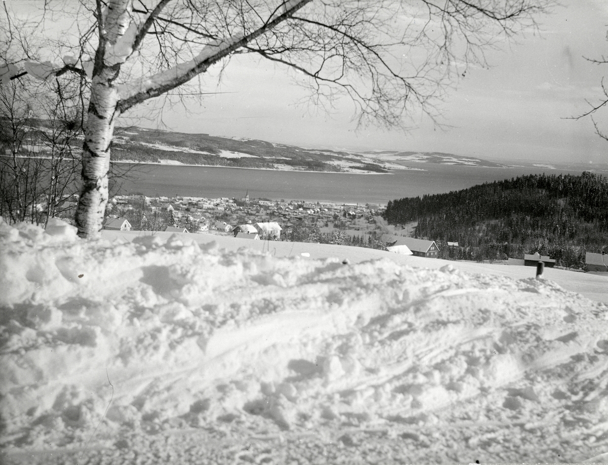 Utsikt mot byen og Hovdetoppen-vinter 1951