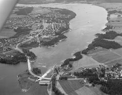 Flyfotografi, tatt ned mot Sørumsand og Bingen lenser i Glom
