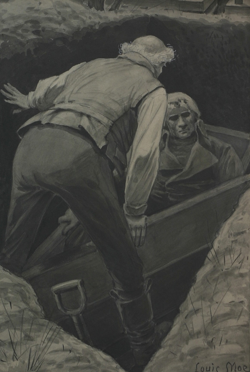 Fauchelevenet og Jean Valjean i Graven - Illustrasjon til V. Hugos "Les Misérables" [Tegning]