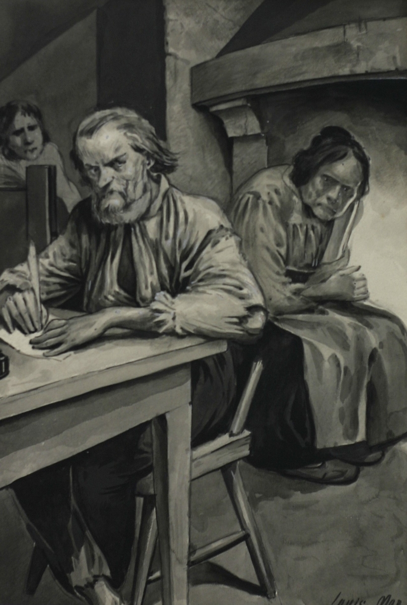 Jean Valjean skriver til Cosette - Illustrasjon til V. Hugos "Les Misérables" [Tegning]